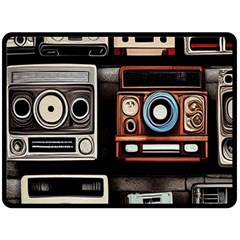 Retro Cameras Old Vintage Antique Technology Wallpaper Retrospective Two Sides Fleece Blanket (Large)