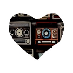 Retro Cameras Old Vintage Antique Technology Wallpaper Retrospective Standard 16  Premium Flano Heart Shape Cushions