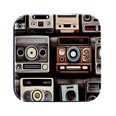 Retro Cameras Old Vintage Antique Technology Wallpaper Retrospective Square Metal Box (Black)
