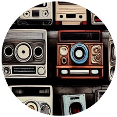 Retro Cameras Old Vintage Antique Technology Wallpaper Retrospective Wooden Puzzle Round by Grandong