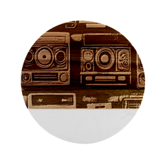 Retro Cameras Old Vintage Antique Technology Wallpaper Retrospective Marble Wood Coaster (round) by Grandong