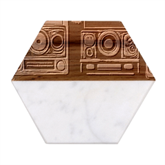 Retro Cameras Old Vintage Antique Technology Wallpaper Retrospective Marble Wood Coaster (Hexagon) 