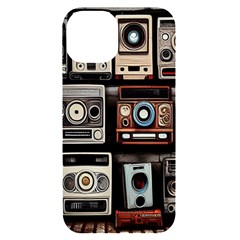 Retro Cameras Old Vintage Antique Technology Wallpaper Retrospective iPhone 14 Black UV Print Case