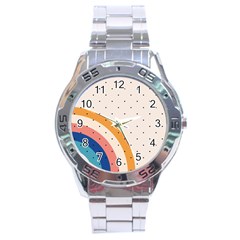 Abstract Geometric Bauhaus Polka Dots Retro Memphis Rainbow Stainless Steel Analogue Watch