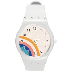 Abstract Geometric Bauhaus Polka Dots Retro Memphis Rainbow Round Plastic Sport Watch (m) by Maspions
