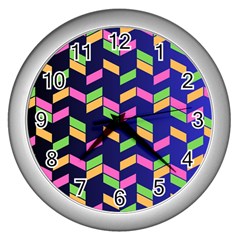 Background Pattern Geometric Pink Yellow Green Wall Clock (silver) by Maspions