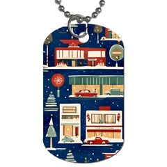 Cars Snow City Landscape Vintage Old Time Retro Pattern Dog Tag (two Sides)