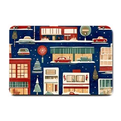 Cars Snow City Landscape Vintage Old Time Retro Pattern Small Doormat