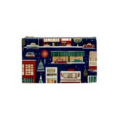 Cars Snow City Landscape Vintage Old Time Retro Pattern Cosmetic Bag (small)