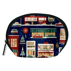 Cars Snow City Landscape Vintage Old Time Retro Pattern Accessory Pouch (medium)