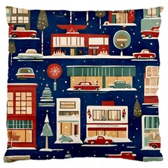 Cars Snow City Landscape Vintage Old Time Retro Pattern Large Premium Plush Fleece Cushion Case (one Side) by Maspions