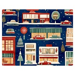 Cars Snow City Landscape Vintage Old Time Retro Pattern Two Sides Premium Plush Fleece Blanket (teen Size) by Maspions