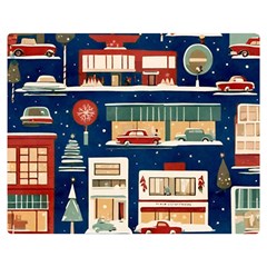 Cars Snow City Landscape Vintage Old Time Retro Pattern Premium Plush Fleece Blanket (medium) by Maspions