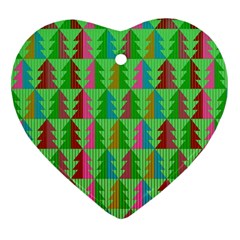 Trees Pattern Retro Pink Red Yellow Holidays Advent Christmas Ornament (heart)