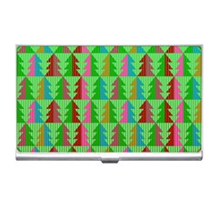 Trees Pattern Retro Pink Red Yellow Holidays Advent Christmas Business Card Holder by Maspions