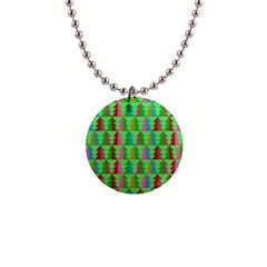 Trees Pattern Retro Pink Red Yellow Holidays Advent Christmas 1  Button Necklace