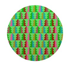 Trees Pattern Retro Pink Red Yellow Holidays Advent Christmas Mini Round Pill Box (pack Of 3)