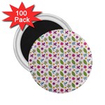 Pattern Flowers Leaves Green Purple Pink 2.25  Magnets (100 pack)  Front