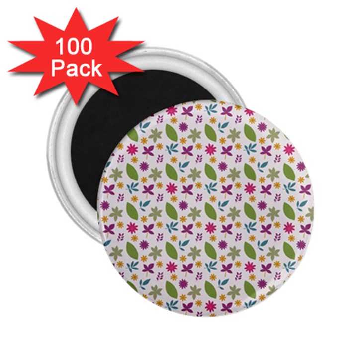 Pattern Flowers Leaves Green Purple Pink 2.25  Magnets (100 pack) 