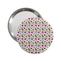 Pattern Flowers Leaves Green Purple Pink 2 25  Handbag Mirrors