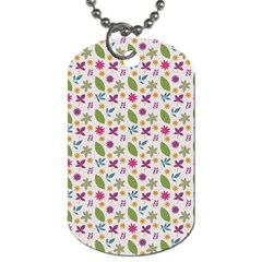 Pattern Flowers Leaves Green Purple Pink Dog Tag (two Sides)