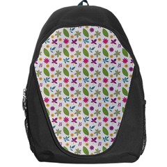 Pattern Flowers Leaves Green Purple Pink Backpack Bag