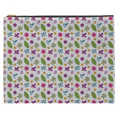 Pattern Flowers Leaves Green Purple Pink Cosmetic Bag (xxxl)