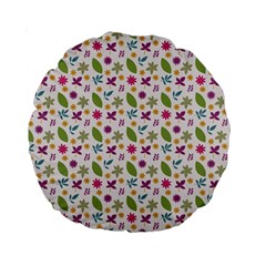 Pattern Flowers Leaves Green Purple Pink Standard 15  Premium Round Cushions