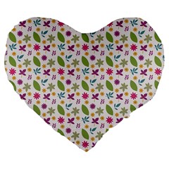 Pattern Flowers Leaves Green Purple Pink Large 19  Premium Heart Shape Cushions