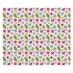 Pattern Flowers Leaves Green Purple Pink Two Sides Premium Plush Fleece Blanket (kids Size)