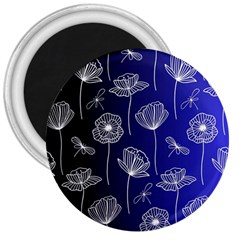 Pattern Floral Leaves Botanical White Flowers 3  Magnets