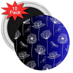 Pattern Floral Leaves Botanical White Flowers 3  Magnets (10 Pack) 