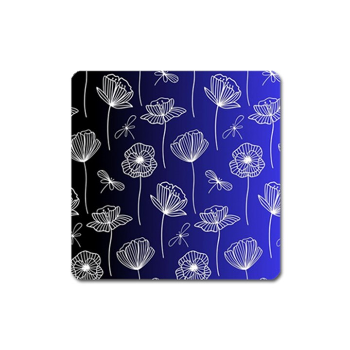 Pattern Floral Leaves Botanical White Flowers Square Magnet