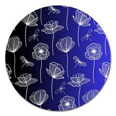 Pattern Floral Leaves Botanical White Flowers Magnet 5  (round)