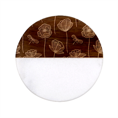 Pattern Floral Leaves Botanical White Flowers Classic Marble Wood Coaster (round)  by Maspions