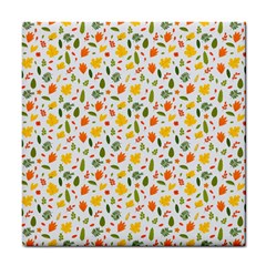 Background Pattern Flowers Leaves Autumn Fall Colorful Leaves Foliage Tile Coaster by Maspions