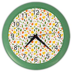 Background Pattern Flowers Leaves Autumn Fall Colorful Leaves Foliage Color Wall Clock