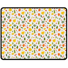 Background Pattern Flowers Leaves Autumn Fall Colorful Leaves Foliage Two Sides Fleece Blanket (medium) by Maspions