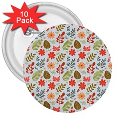 Background Pattern Flowers Design Leaves Autumn Daisy Fall 3  Buttons (10 Pack) 