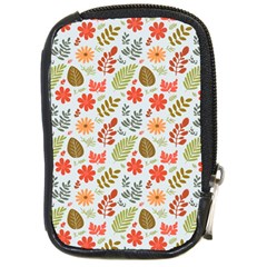 Background Pattern Flowers Design Leaves Autumn Daisy Fall Compact Camera Leather Case