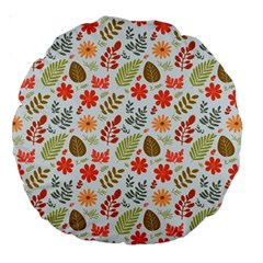 Background Pattern Flowers Design Leaves Autumn Daisy Fall Large 18  Premium Round Cushions