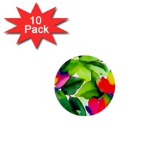 Watercolor Flowers Leaves Foliage Nature Floral Spring 1  Mini Buttons (10 Pack)  by Maspions