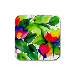 Watercolor Flowers Leaves Foliage Nature Floral Spring Rubber Coaster (square)