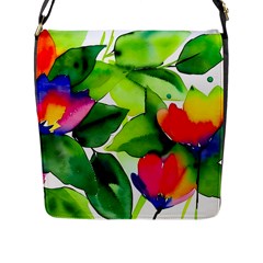 Watercolor Flowers Leaves Foliage Nature Floral Spring Flap Closure Messenger Bag (l)