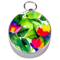 Watercolor Flowers Leaves Foliage Nature Floral Spring Silver Compasses