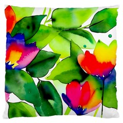 Watercolor Flowers Leaves Foliage Nature Floral Spring Standard Premium Plush Fleece Cushion Case (two Sides)