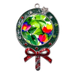 Watercolor Flowers Leaves Foliage Nature Floral Spring Metal X mas Lollipop With Crystal Ornament by Maspions