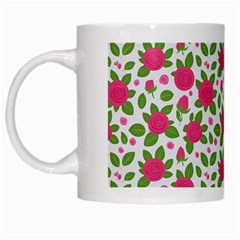 Flowers Leaves Roses Pattern Floral Nature Background White Mug by Maspions