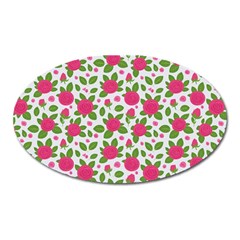 Flowers Leaves Roses Pattern Floral Nature Background Oval Magnet