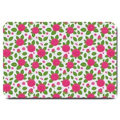 Flowers Leaves Roses Pattern Floral Nature Background Large Doormat by Maspions